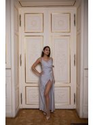 Na boku nariasené, bodycon  maxi šaty - strieborné