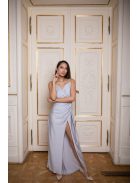 Na boku nariasené, bodycon  maxi šaty - strieborné