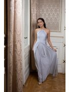 Vpredu-vzadu uzavreté, bezrukávové maxi šaty- strieborná