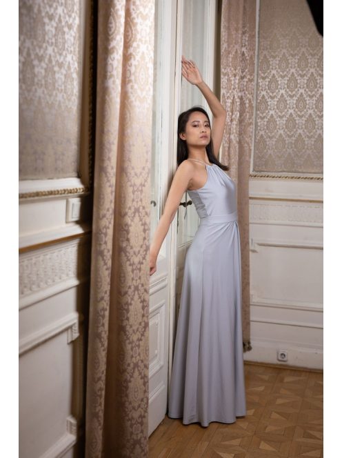 Vpredu-vzadu uzavreté, bezrukávové maxi šaty- strieborná