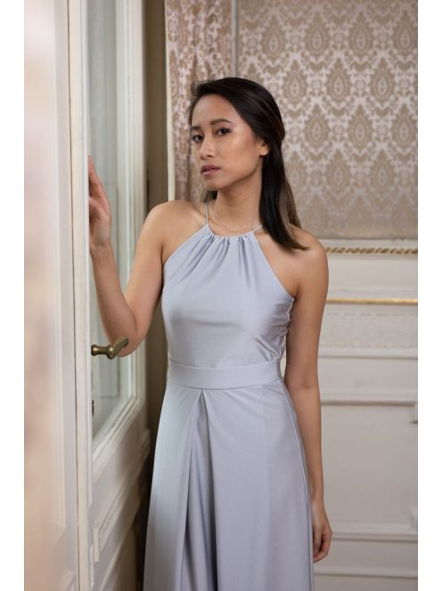 Vpredu-vzadu uzavreté, bezrukávové maxi šaty- strieborná