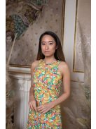 Maxi šaty s výstrihom v tvare slzičky - farebný kvetinkový vzor