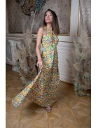 Maxi šaty s výstrihom v tvare slzičky - farebný kvetinkový vzor