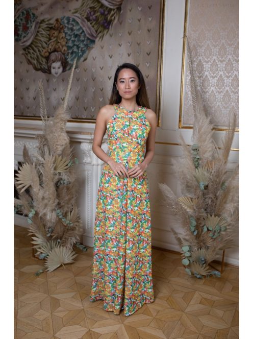 Maxi šaty s výstrihom v tvare slzičky - farebný kvetinkový vzor