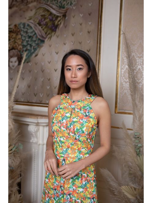 Maxi šaty s výstrihom v tvare slzičky - farebný kvetinkový vzor