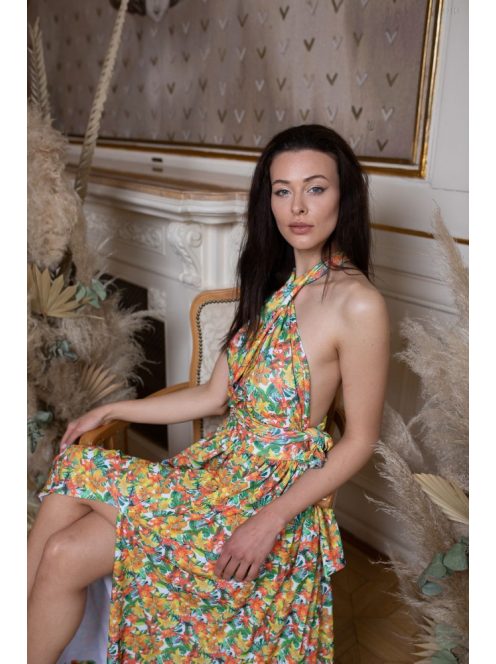 Maxi šaty s viacerými spôsobmi viazania - farebný kvetinkový vzor