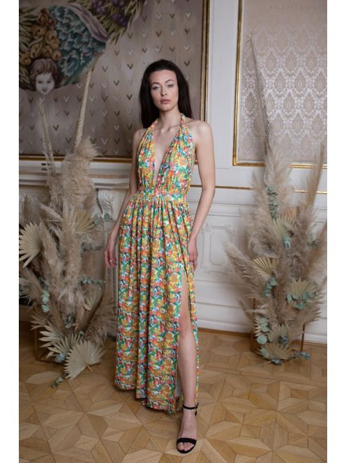 Maxi šaty s viacerými spôsobmi viazania - farebný kvetinkový vzor