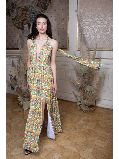 Maxi šaty s viacerými spôsobmi viazania - farebný kvetinkový vzor