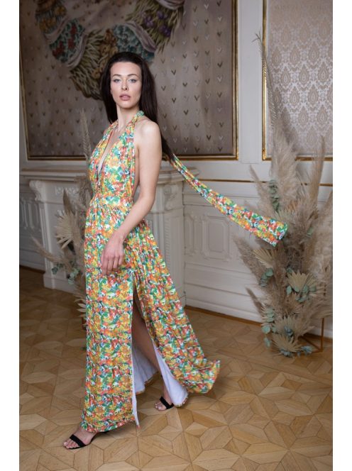 Maxi šaty s viacerými spôsobmi viazania - farebný kvetinkový vzor