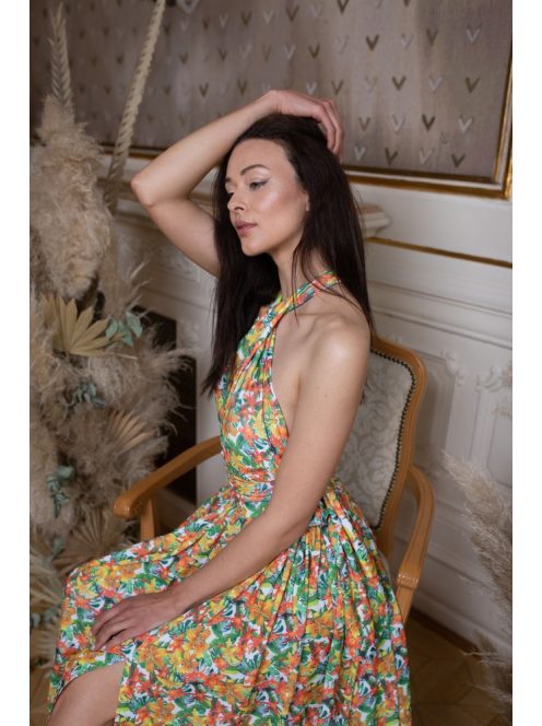 Maxi šaty s viacerými spôsobmi viazania - farebný kvetinkový vzor