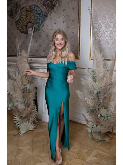 Obtiahnuté maxi šaty so srdiečkovým výstrihom - zelená 