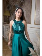 Flitrované maxi šaty s výstrihom v tvare slzičky - zelená  