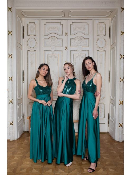 Flitrované maxi šaty s výstrihom v tvare slzičky - zelená  