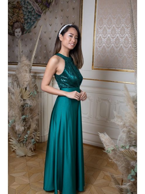 Flitrované maxi šaty s výstrihom v tvare slzičky - zelená  