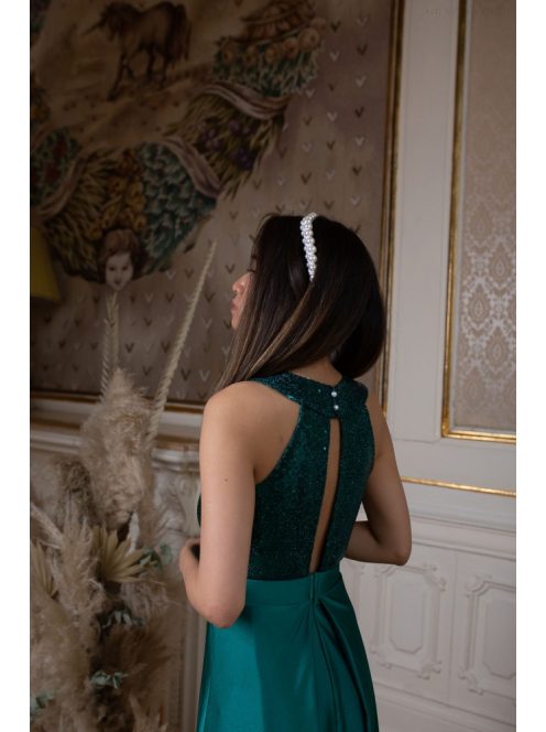 Flitrované maxi šaty s výstrihom v tvare slzičky - zelená  