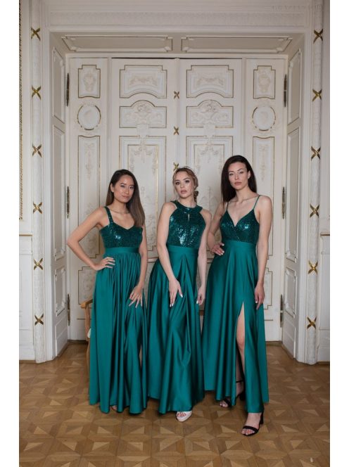 Pántos maxi ruha flitteres felsőrésszel – zöld