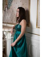 Maxi šaty s ramienkami a flitrovaným vrchom - zelená