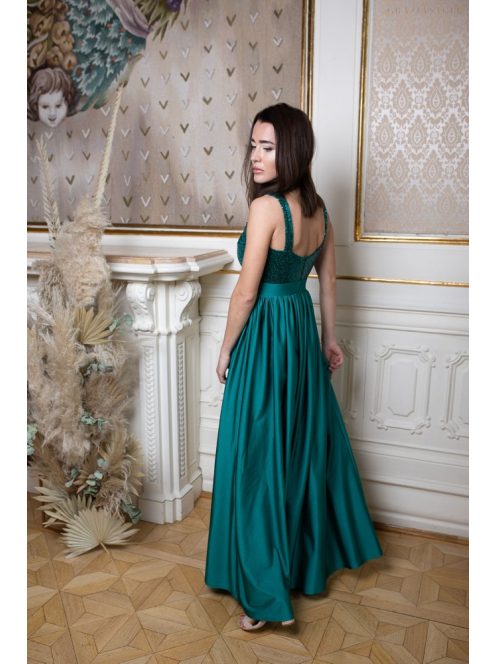 Maxi šaty s ramienkami a flitrovaným vrchom - zelená