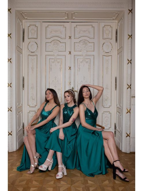 Maxi šaty s ramienkami a flitrovaným vrchom - zelená