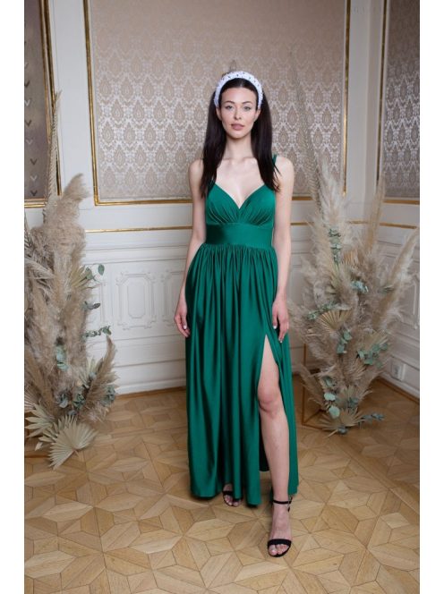 Maxi šaty s výstrihom do V - zelená - meditation