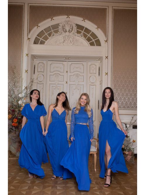 Abigél – kráľovsky modré čipka - mušelín šaty 