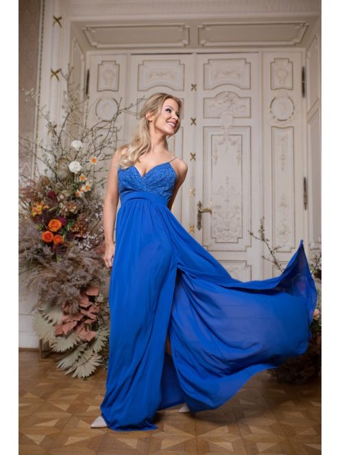 Abigél – kráľovsky modré čipka - mušelín šaty 