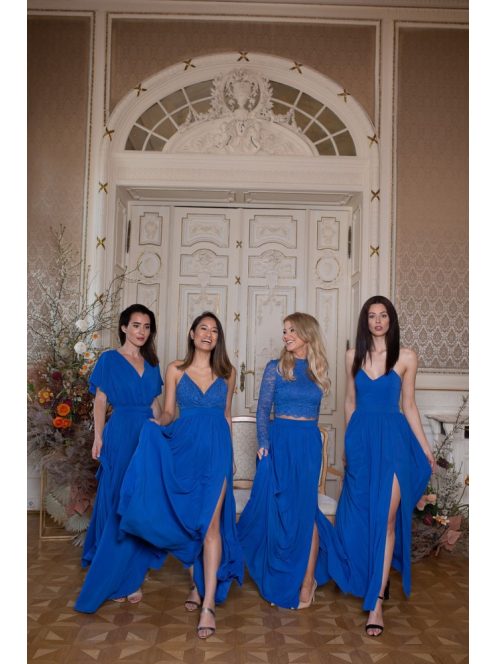 Abigél – kráľovsky modré čipka - mušelín šaty 