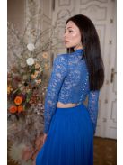 Čipkovaný crop-top s dlhým rukávom - kráľovsky modrá