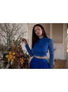 Čipkovaný crop-top s dlhým rukávom - kráľovsky modrá