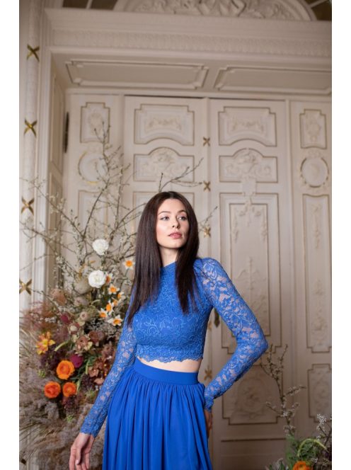 Čipkovaný top s dlhým rukávom – kráľovská modrá