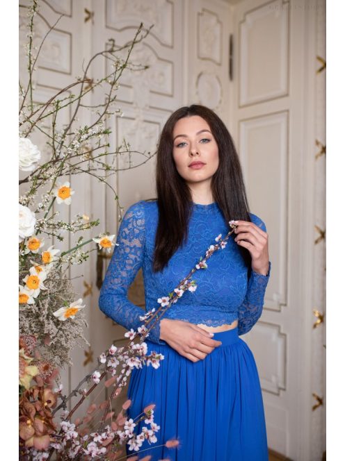 Čipkovaný top s dlhým rukávom – kráľovská modrá