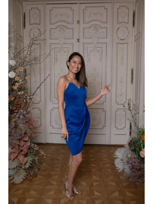 Na boku nariasené mini šaty - modrá