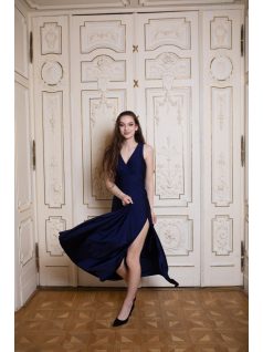  Maxi šaty s prekladanou časťou - tmavomodrá