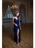 Na boku nariasené, bodycon  maxi šaty - tmavomodré