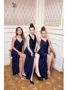 Na boku nariasené, bodycon  maxi šaty - tmavomodré