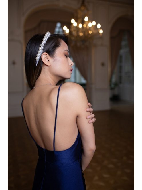 Na boku nariasené, bodycon  maxi šaty - tmavomodré