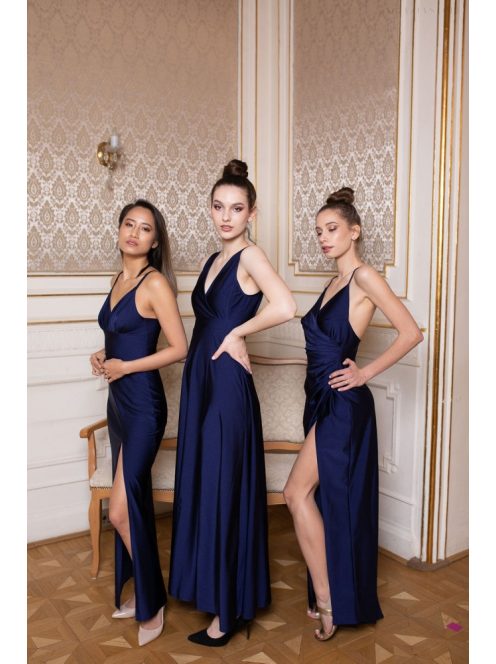 Na boku nariasené, bodycon  maxi šaty - tmavomodré