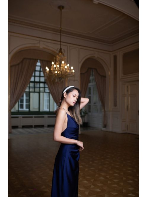 Na boku nariasené, bodycon  maxi šaty - tmavomodré