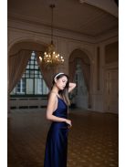 Na boku nariasené, bodycon  maxi šaty - tmavomodré