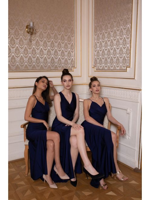 Na boku nariasené, bodycon  maxi šaty - tmavomodré