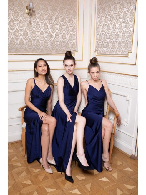 Na boku nariasené, bodycon  maxi šaty - tmavomodré