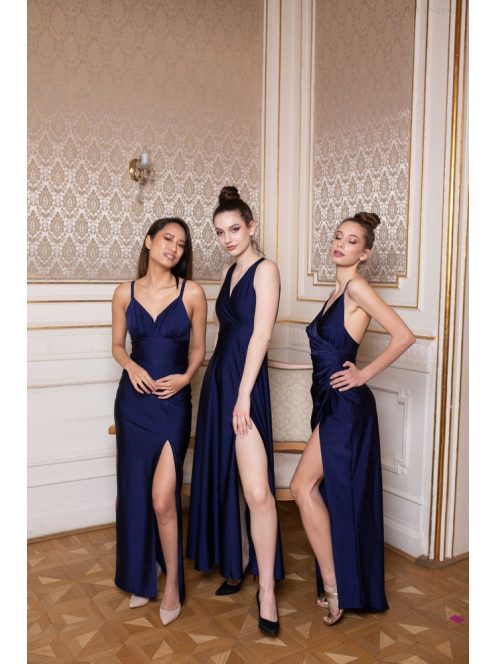 Na boku nariasené, bodycon  maxi šaty - tmavomodré