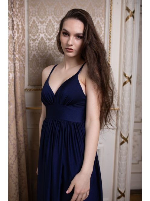 Maxi šaty s výstrihom do V - tmavomodrá