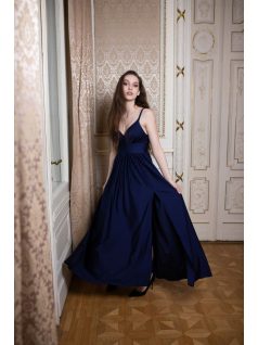 Maxi šaty s výstrihom do V - tmavomodrá