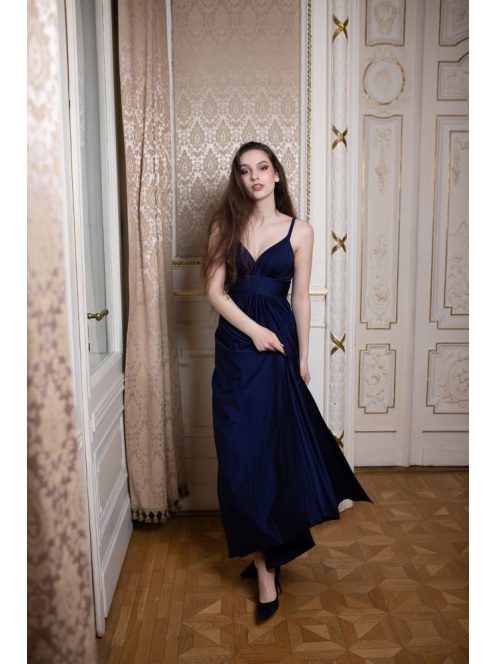 Maxi šaty s výstrihom do V - tmavomodrá