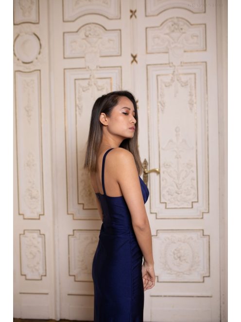 Maxi šaty priliehavé s V výstrihom - tmavomodré 