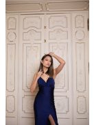  Maxi šaty priliehavé s V výstrihom - tmavomodré 