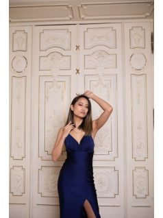  Maxi šaty priliehavé s V výstrihom - tmavomodré 