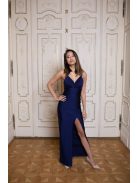  Maxi šaty priliehavé s V výstrihom - tmavomodré 