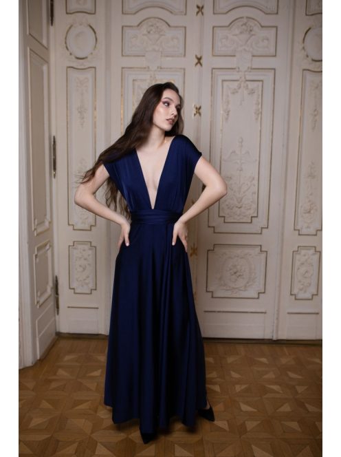 Maxi šaty s viacerými spôsobmi viazania - tmavomodré